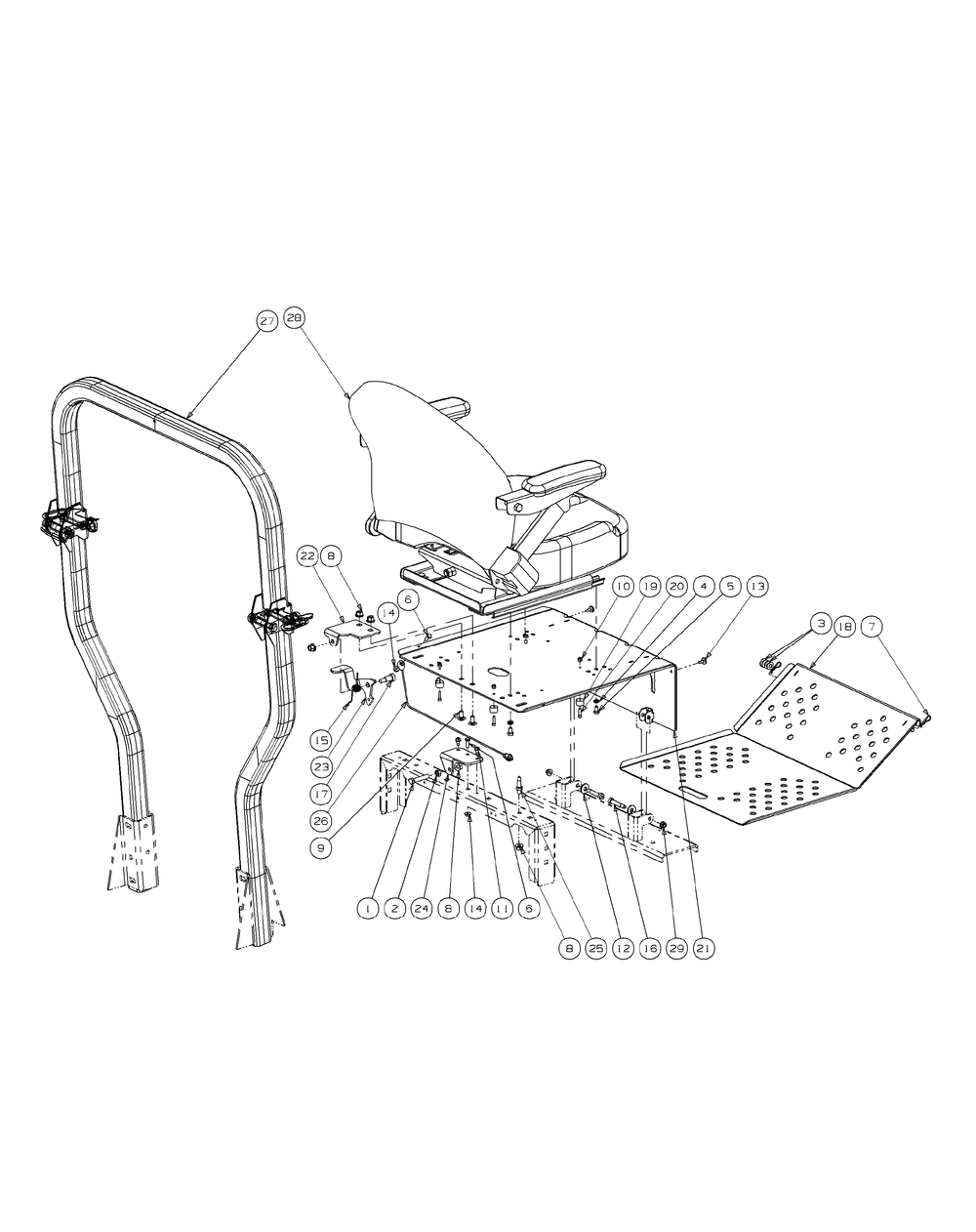 Seat And Floor Panel Assembly Diagram and Parts List for M54-KH (53AH8CT4050-27HP-OHV)(2009 & Before) Cub Cadet Lawn Tractor